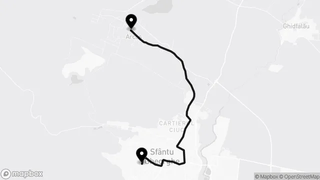 A 10B-s busz útvonala a térképen: Megyei Kórház → Árkos